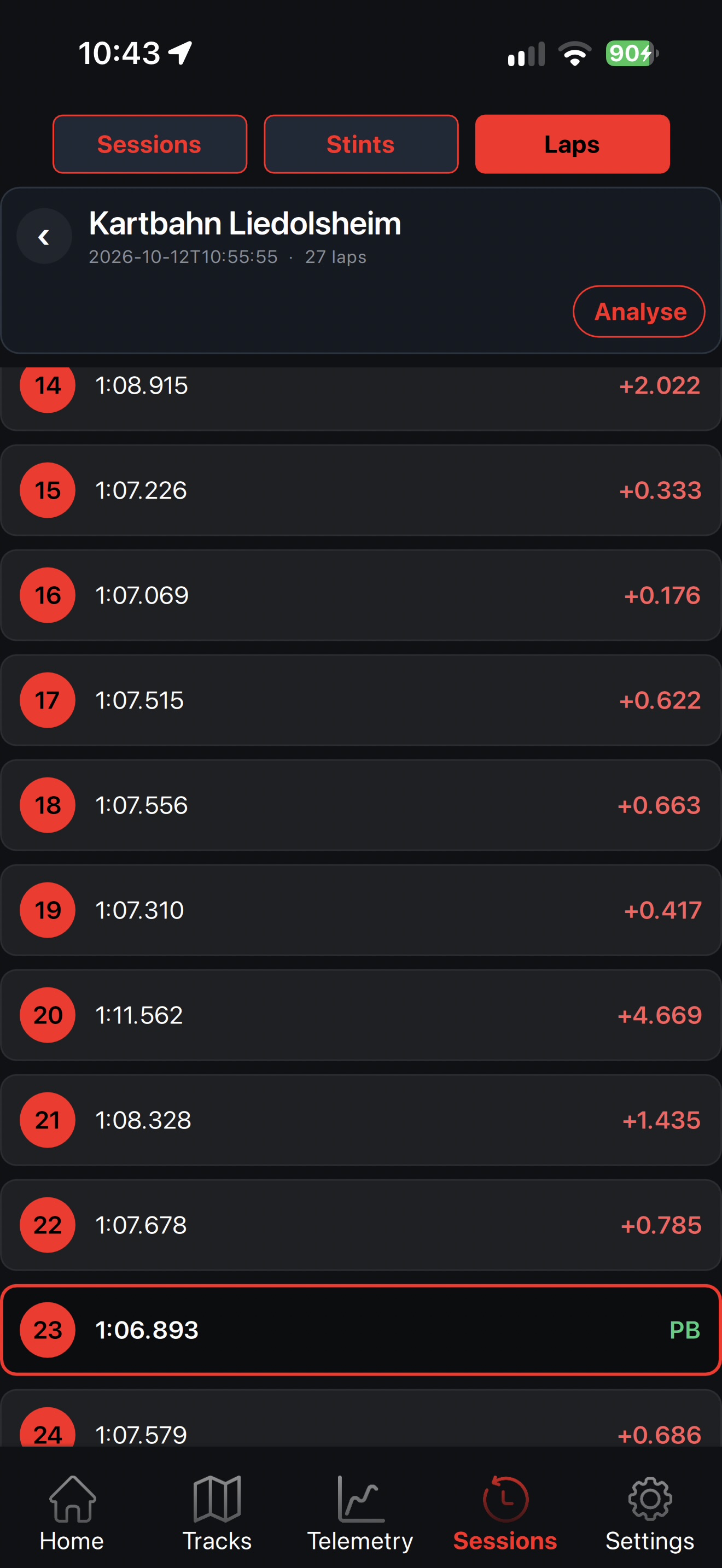 Real-time delta against your best lap