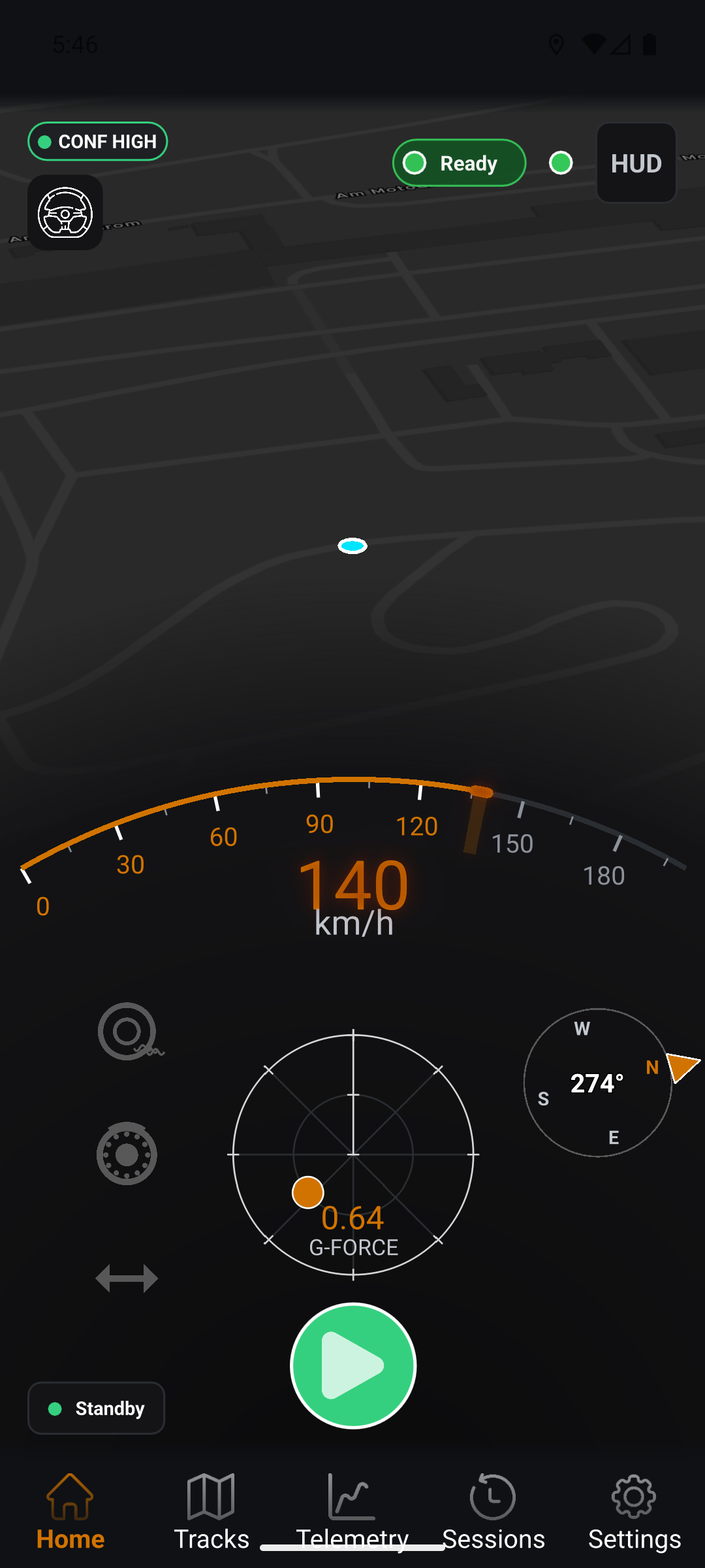 VlastLap HUD at 140 km/h